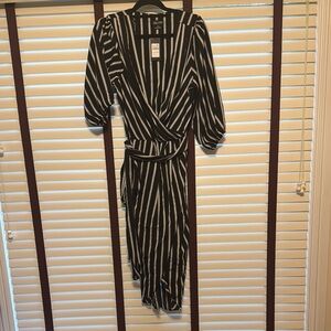 City Chic Elegant Black and White Striped Belted Dress- Size 16- NWT